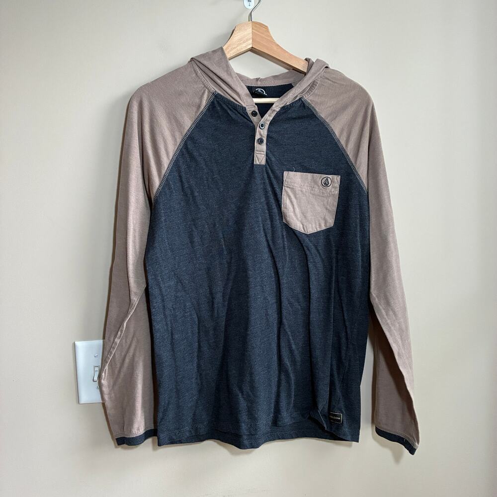 Volcom true to this gray brown hooded sweatshirt men's medium vintage skater